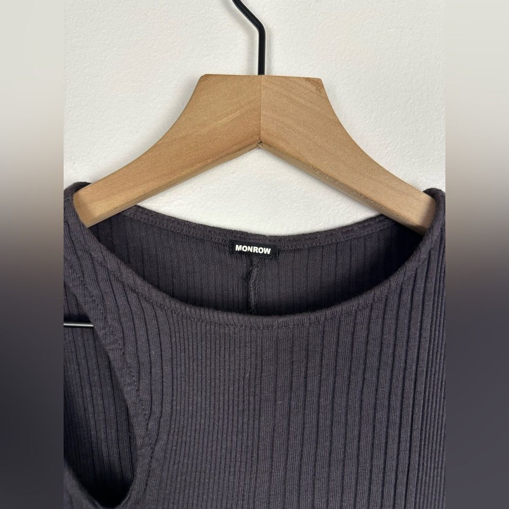 Monrow Women's Black Ribbed Short Sleeve Cutout Mini T-Shirt Dress Size XS - Picture 7 of 10